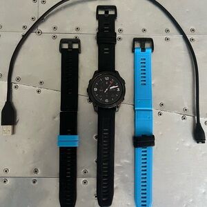 Garmin Black and Blue Smartwatch with USB Cable